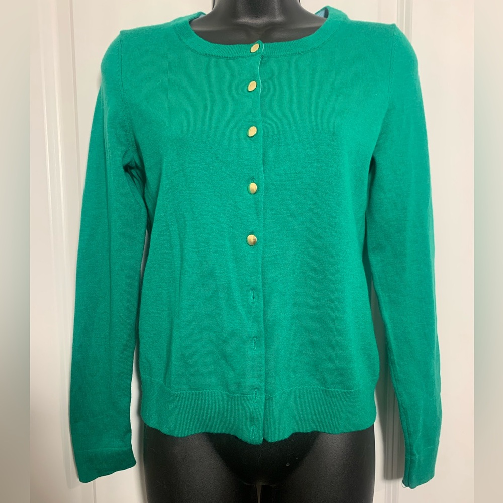 Banana Republic Vibrant Green Cardigan with Gold Buttons